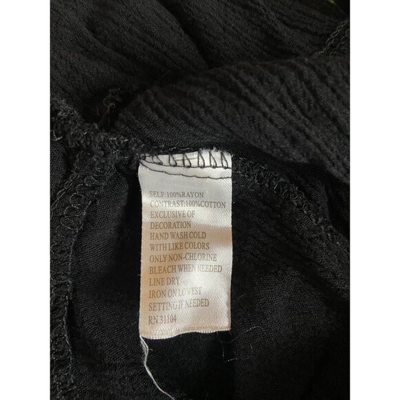 New Direction Womens Peasant Blouse Black Small Crinkle Lace Ruffle Hem Boho - Picture 4 of 6